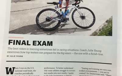 Final Exam – The best riders in training sometimes fail in racing situations. Coach Julie Young examines how top testers can prepare for the big exam, the one with a finish line – Velo News Nov/Dec 2020