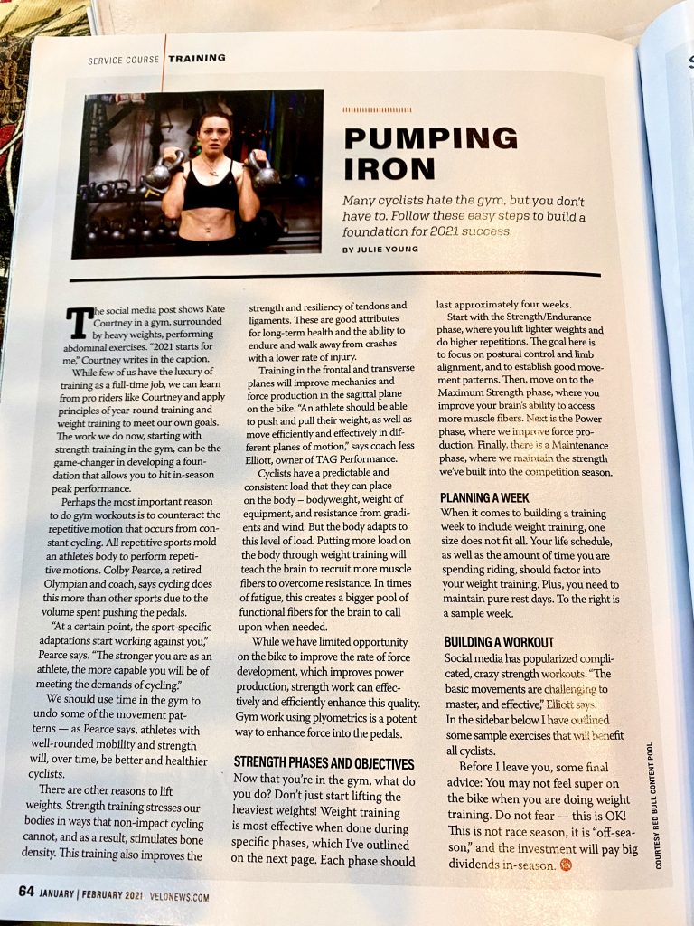 Pumping Iron – Many cyclists hate the gym, but you don’t have to. Follow these easy steps to build a foundation for 2021 success – Velo News Jan/Feb 2020